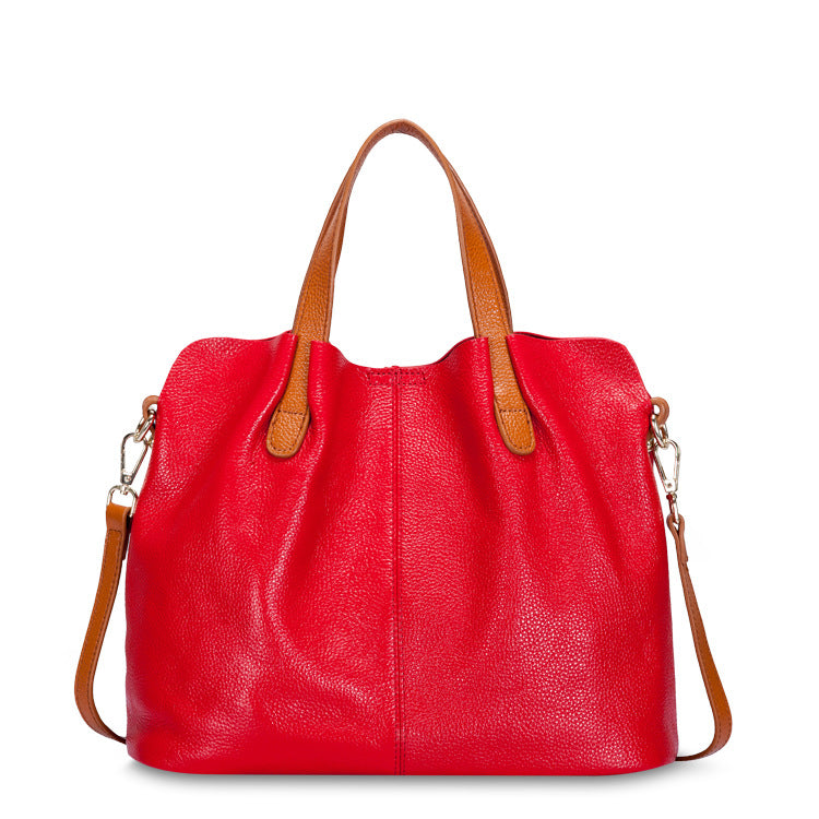 Sarah Express Structured Leather Tote Shoulder Bag gules