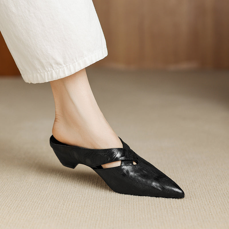 Sarah Express Lambskin Pointed Toe Crisscross Mules