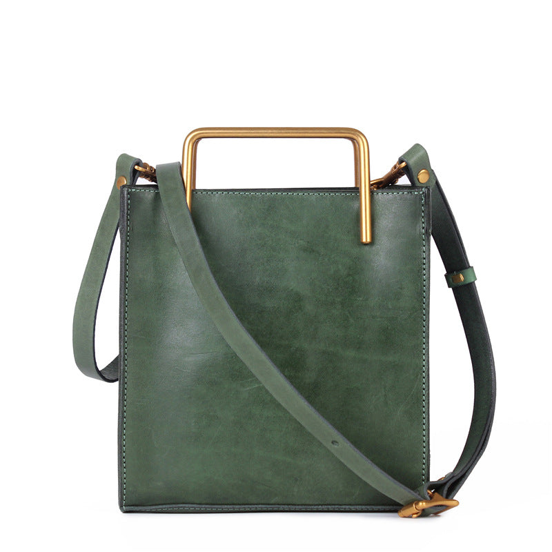 Sarah Express Vintage Full-Grain Leather Square Crossbody Bag