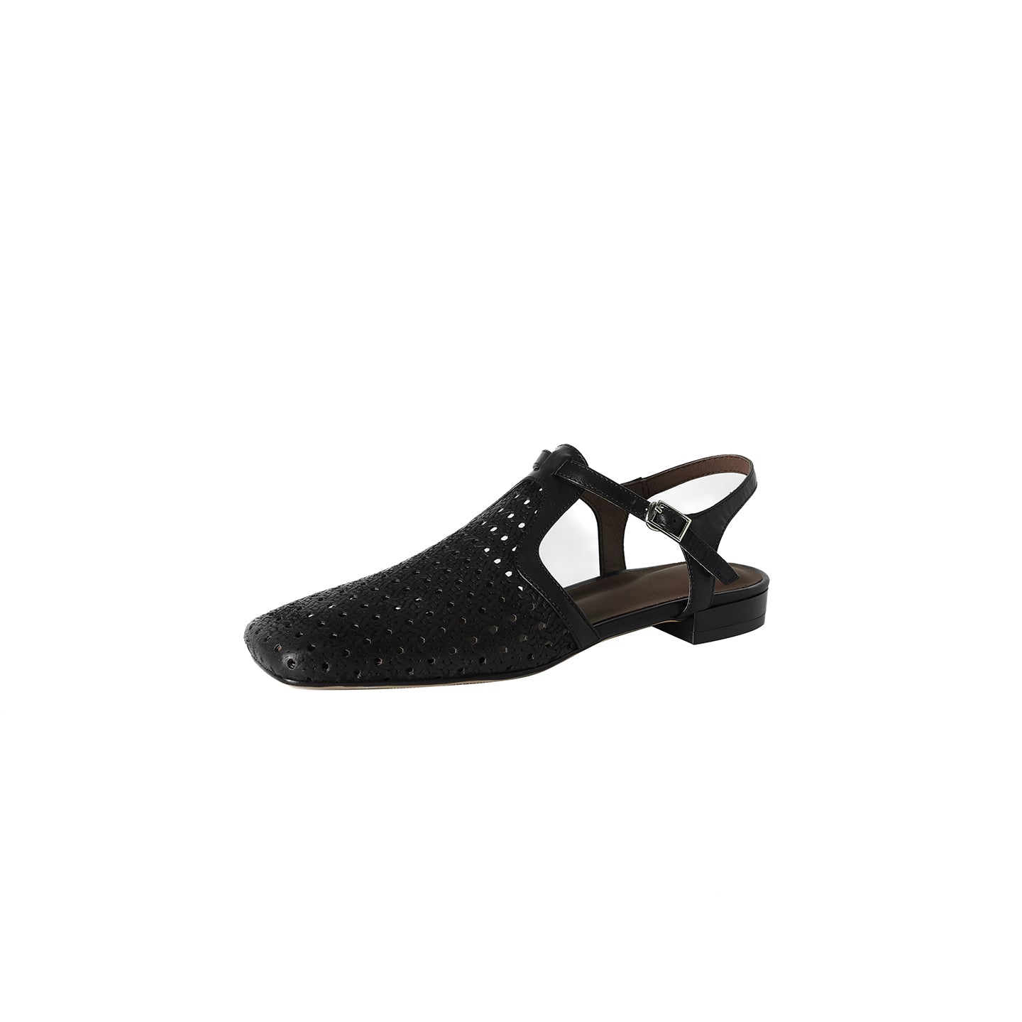 Sarah Express Perforated Leather Slingback Flat Sandals Black