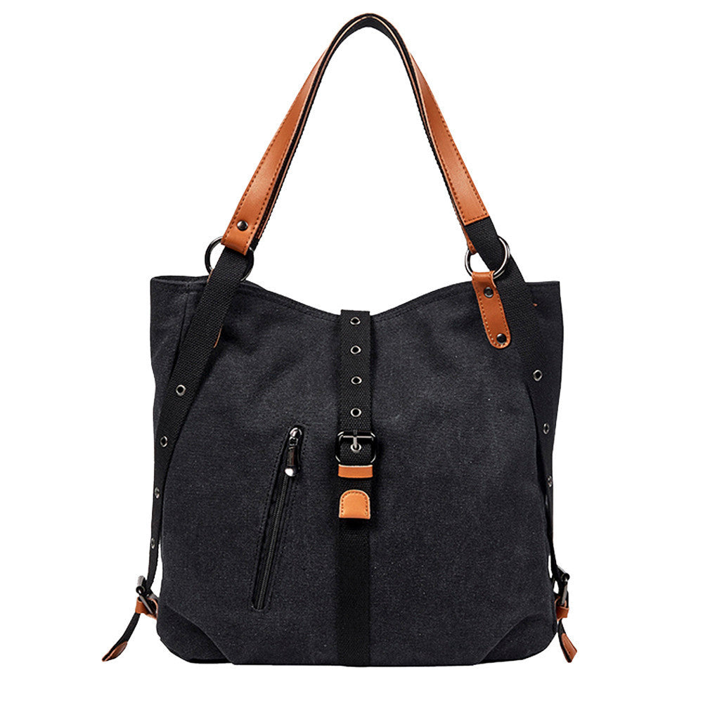 Sarah Express Canvas Weave Convertible Shoulder Handbag Black