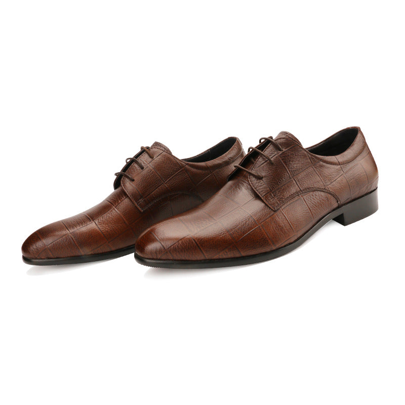 Sarah Express Men's Checkered Leather Derby Shoes Coffee