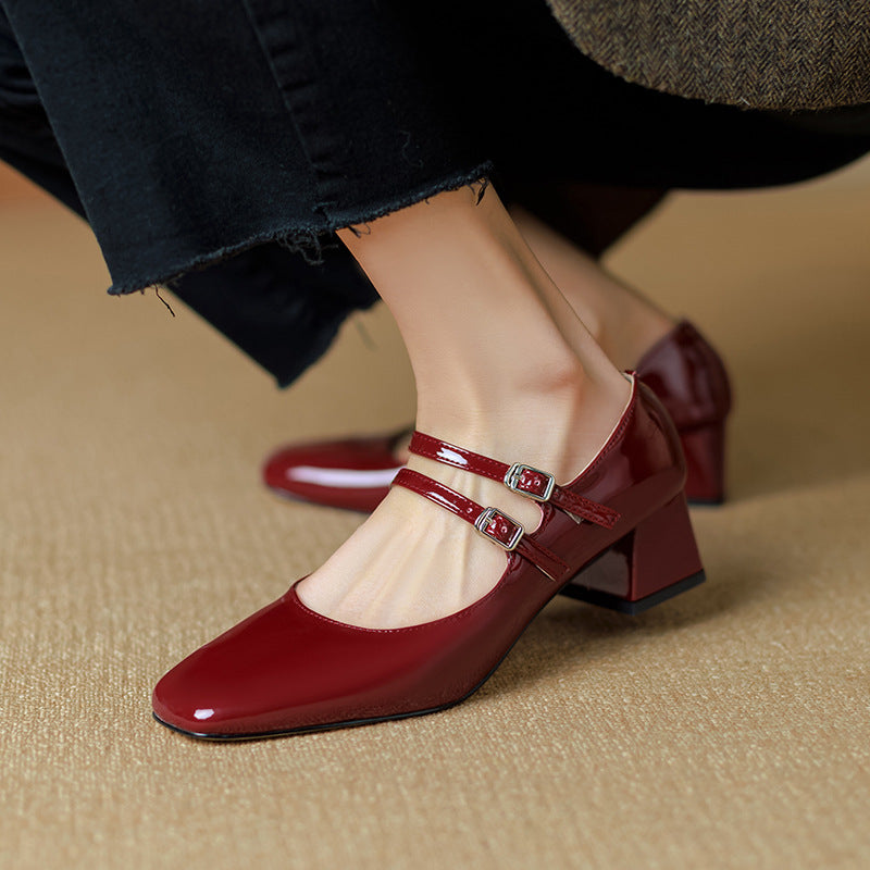 Sarah Express Square Toe Chunky Heel Office Pumps