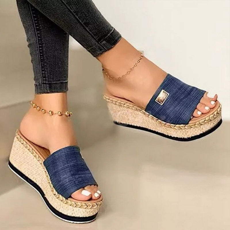 Sarah Express Women's Cutout Platform Wedge Sandals Blue
