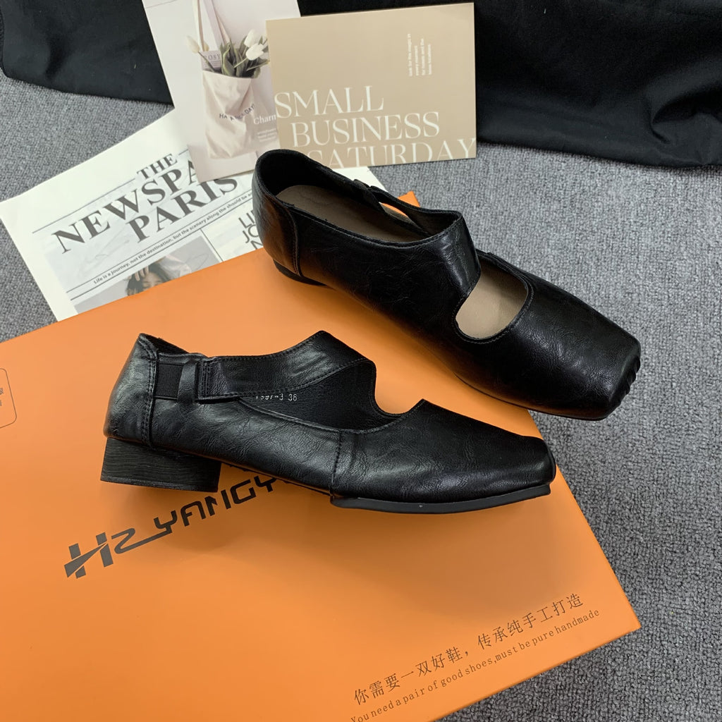 Sarah Express Vintage Square-Toe Ballet Flats Black