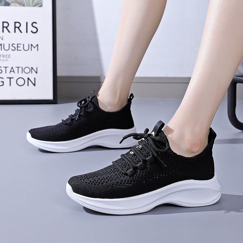 Sarah Express Women's Breathable Mesh Lace-Up Sneakers Black