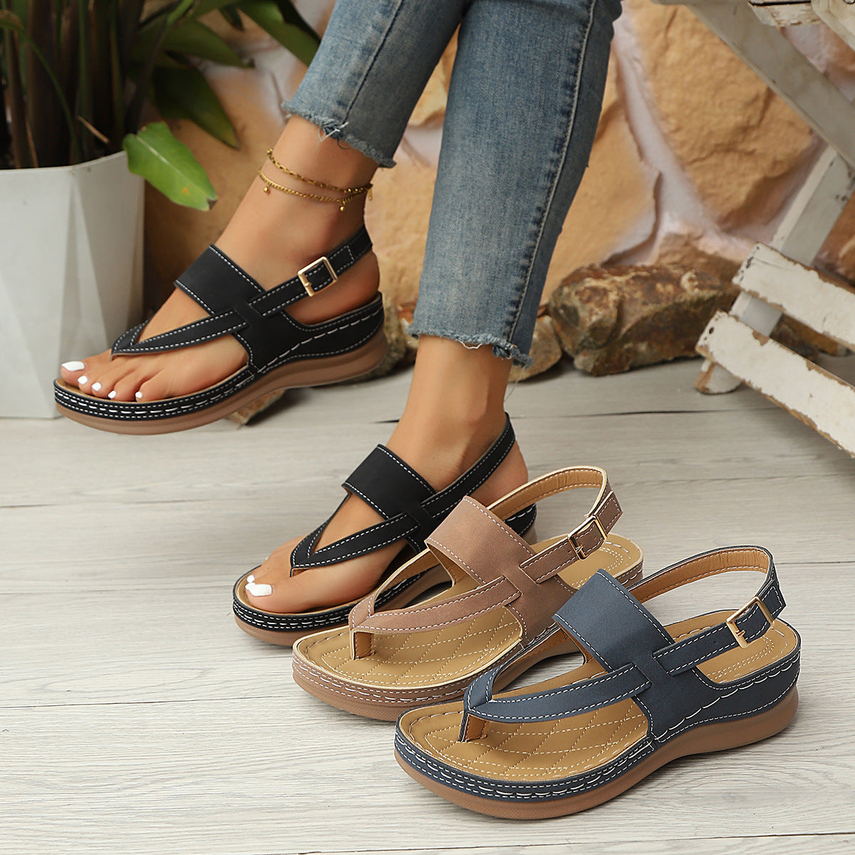 Sarah Express Women's Roman Buckle Strap Sandals