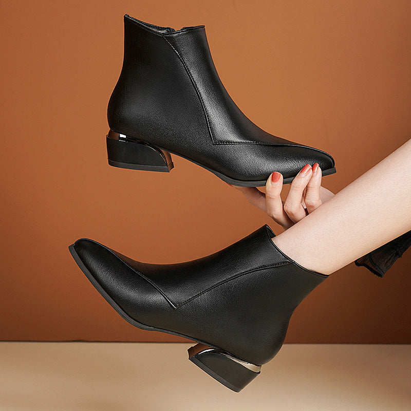 Sarah Express British-Style Pointed Toe Chunky Heel Boots