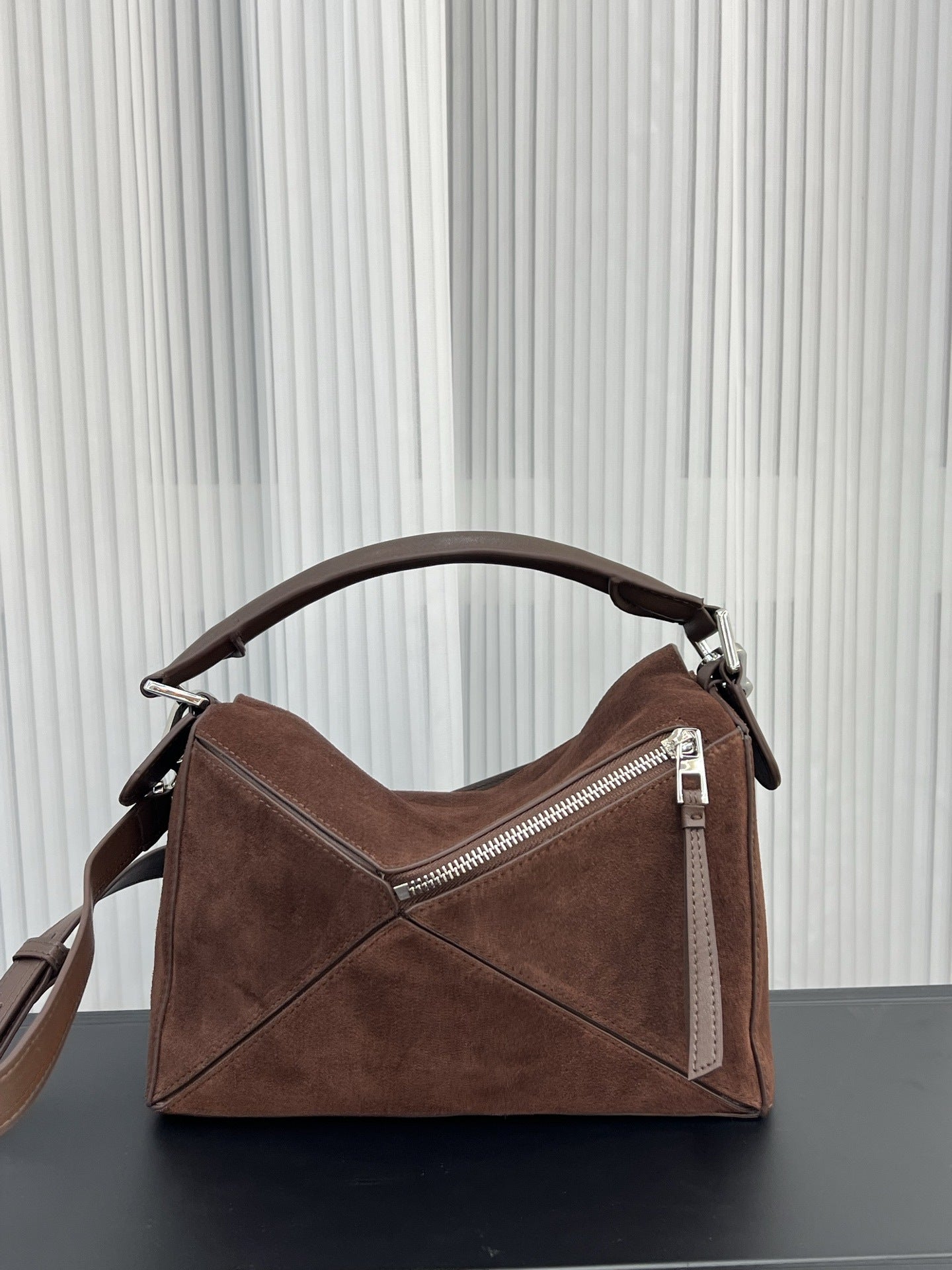 Sarah Express Quilted Patchwork Suede Leather Tote Bag Brown
