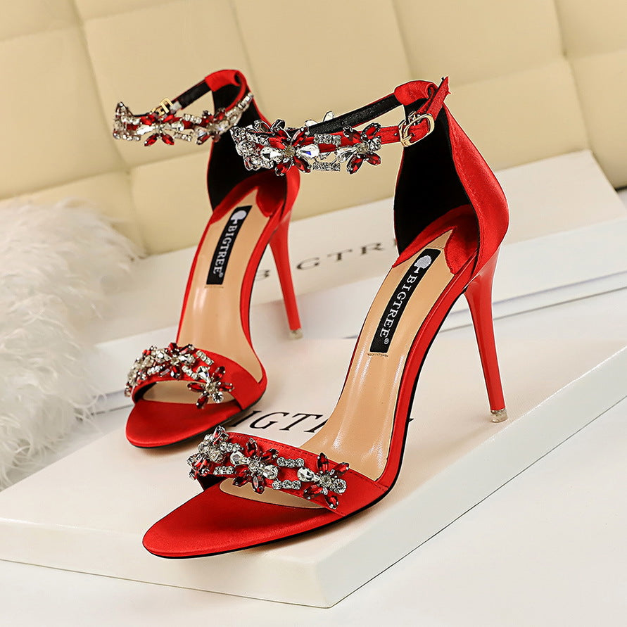 Sarah Express Rhinestone Stiletto Open Toe Party Heels