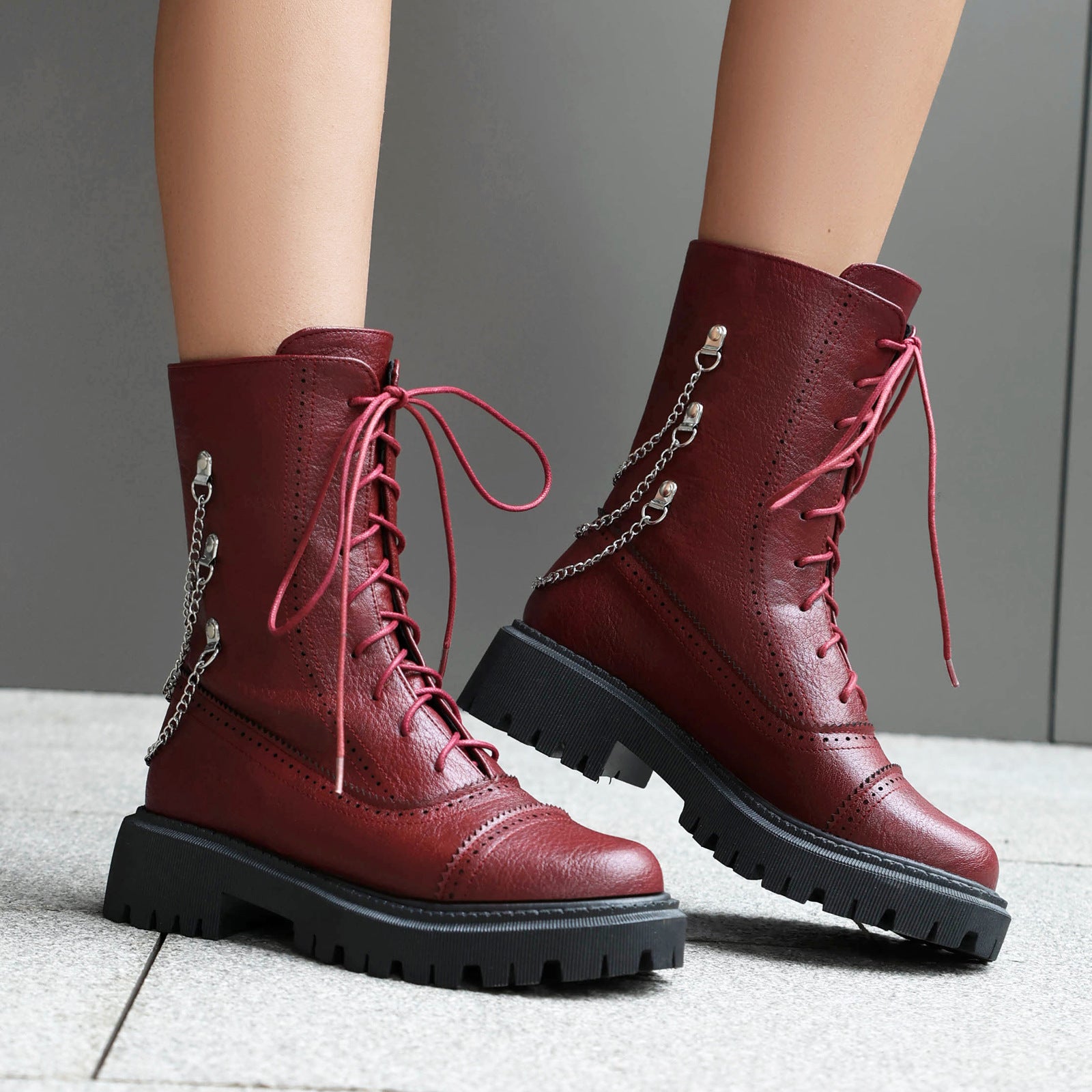 Sarah Express Chunky Heel Mid-Calf Lace-Up Boots