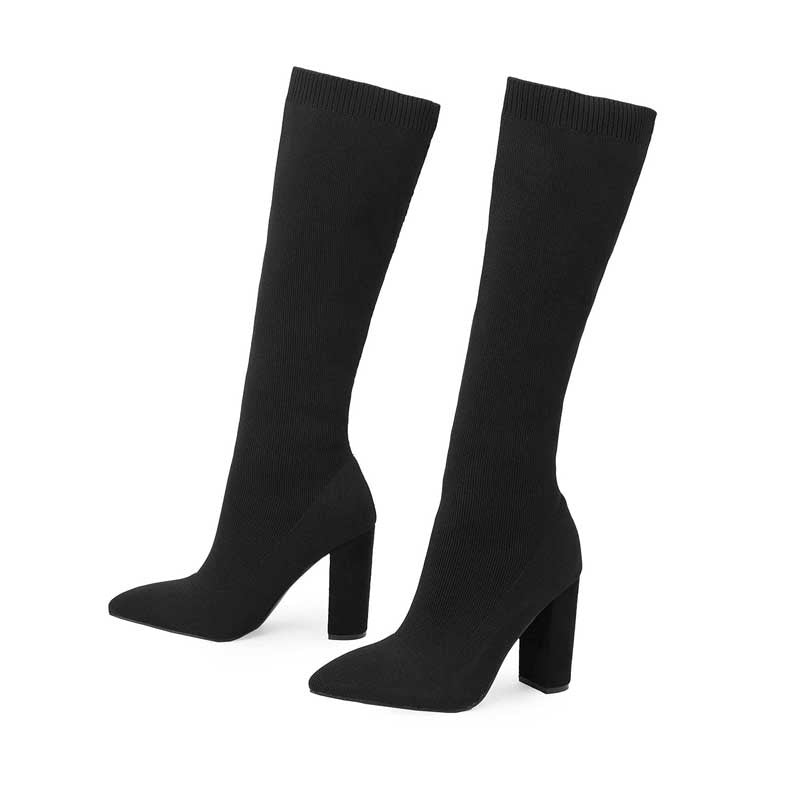 Sarah Express Women's High Heel Knit Thigh Boots
