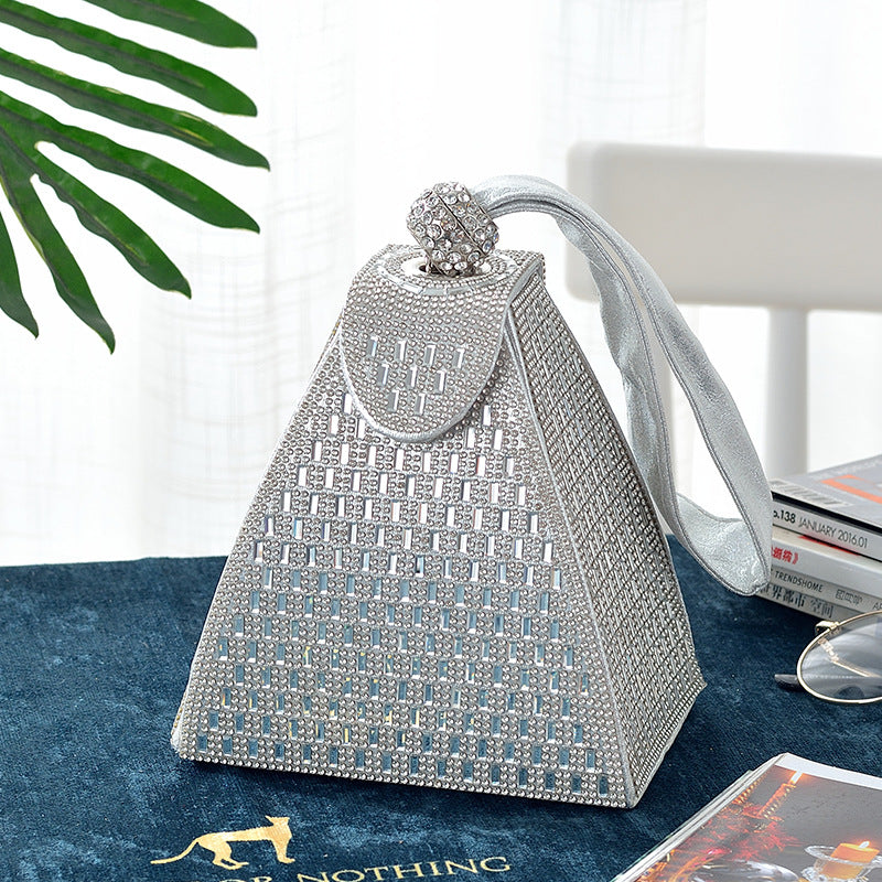 Sarah Express Triangle Rhinestone Banquet Handbag Silver