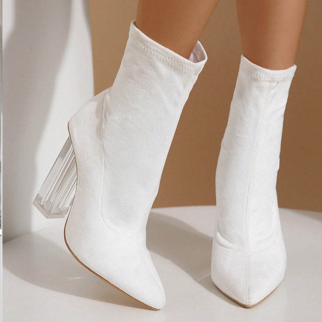 Sarah Express Crystal Heel Suede Mid-Calf Boots