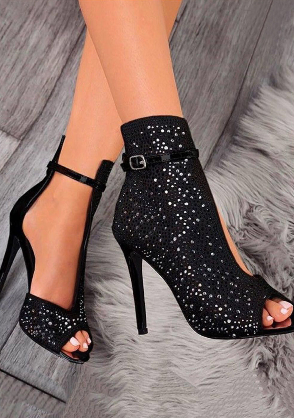 Sarah Express Rhinestone Suede Open-Toe High Heels