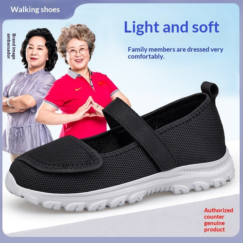 Sarah Express Wide Toe Mesh Granny Walking Flats