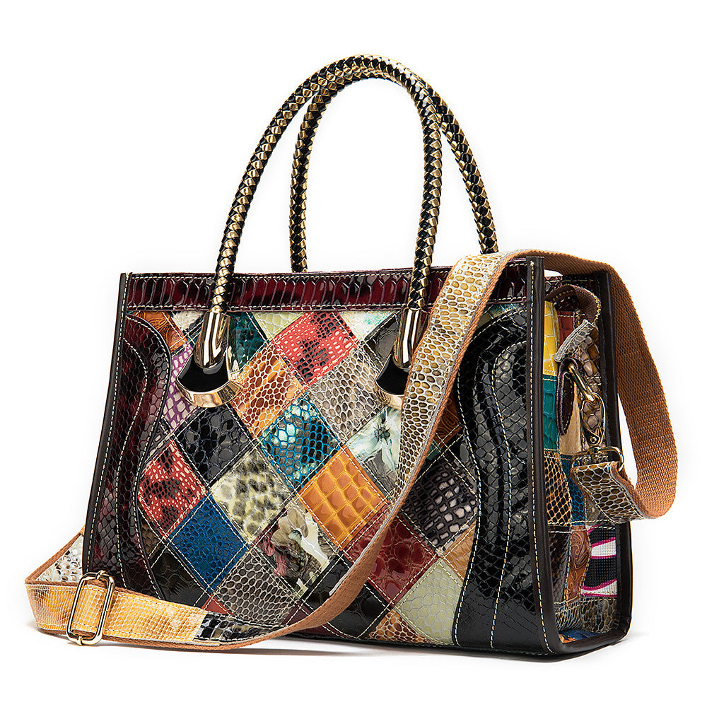 Sarah Express Patchwork Cowhide Leather Structured Handbag 1Style