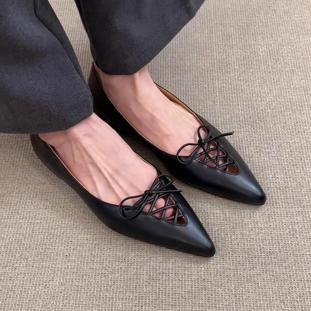 Women's Bow-Knot French Cutout Flat Shoes – front product view