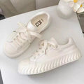 Sarah Express Microfiber Lace-Up Platform Wedge Sneakers White