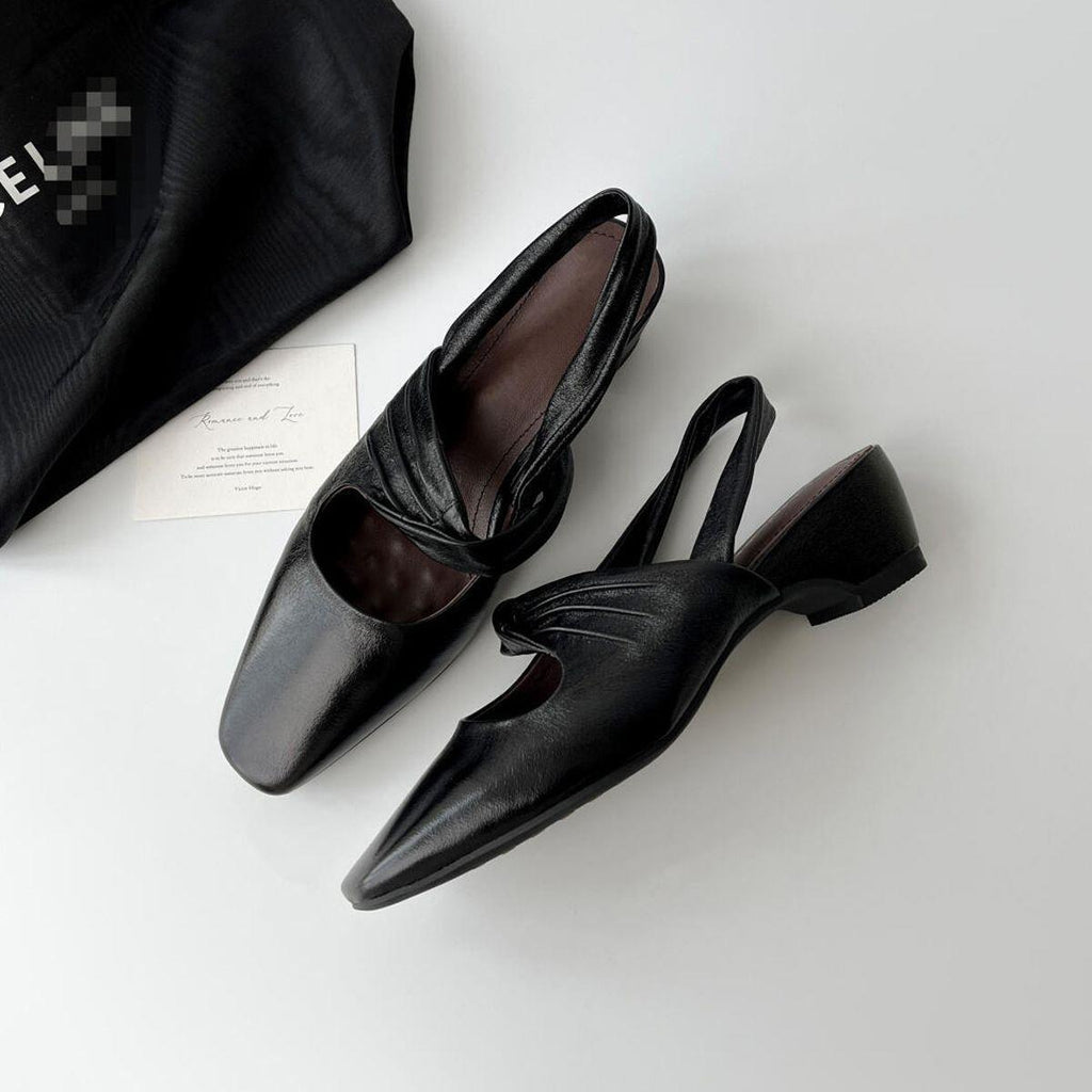 Sarah Express Retro Square-Toe Cutout Chunky Heel Pumps Black
