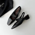Sarah Express Retro Square-Toe Cutout Chunky Heel Pumps Black