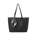 Sarah Express Structured PU Leather Commuter Shoulder Tote Black with Silk Scarf