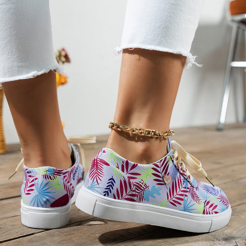 Sarah Express Women's Leaf Print Canvas Lace-Up Sneakers