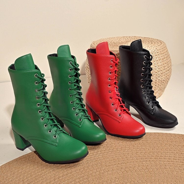 Sarah Express Women's Lace-Up Chunky Heel Boots