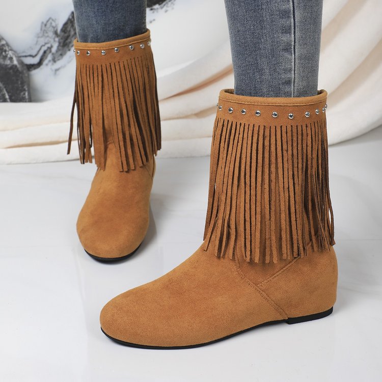 Studded Tassel Mid-Calf Wedge Boots – sole profile alternate view