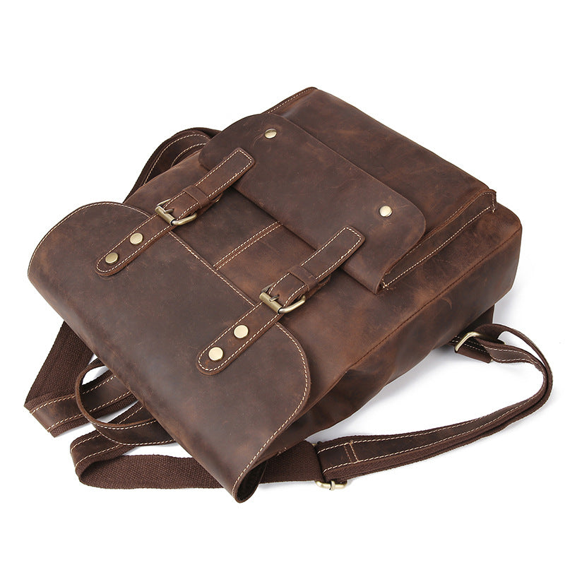 Sarah Express Retro Crazy Horse Leather Laptop Backpack