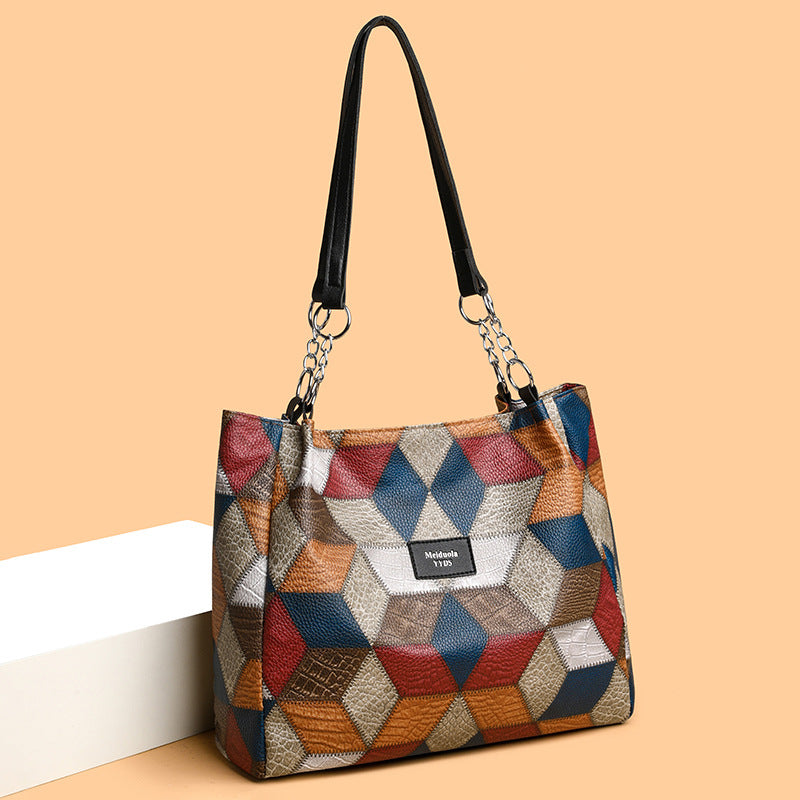 Sarah Express Geometric Pattern Color-Matching Shoulder Tote Bag