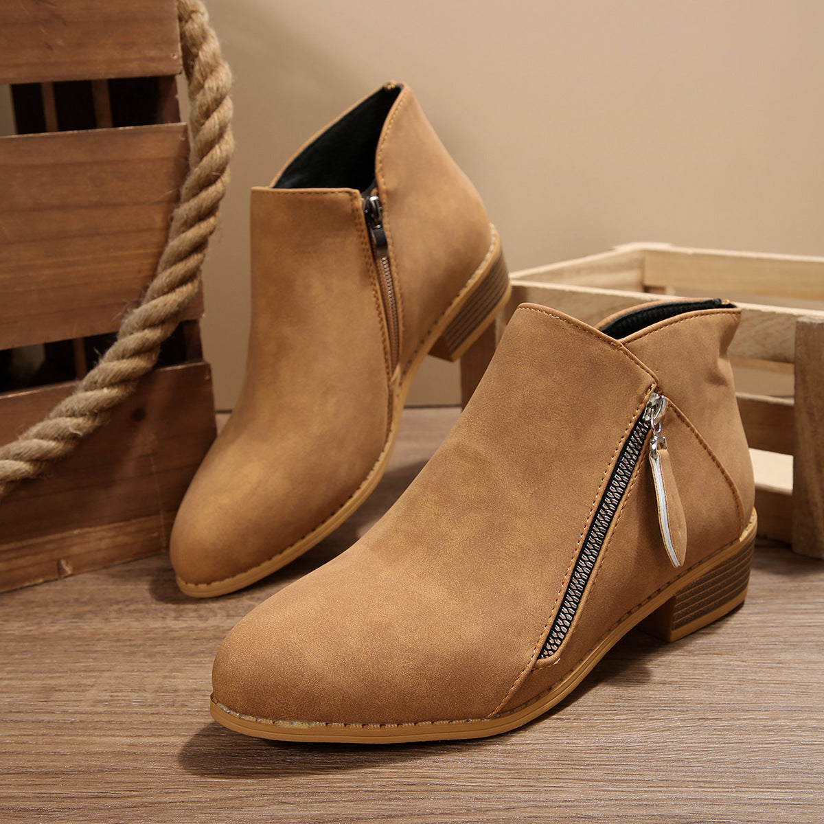 Sarah Express Pointed-Toe Chunky Heel Ankle Boots