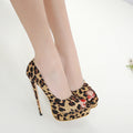 Sarah Express Leopard Print Stiletto Peep Toe Heels Leopard