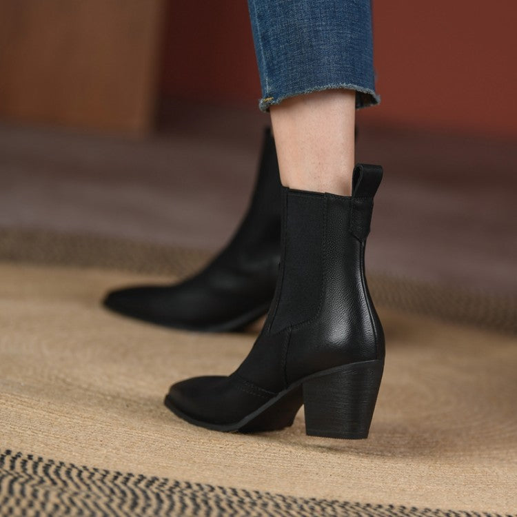 Sarah Express Women's Retro Pointed-Toe Chunky Ankle Boots