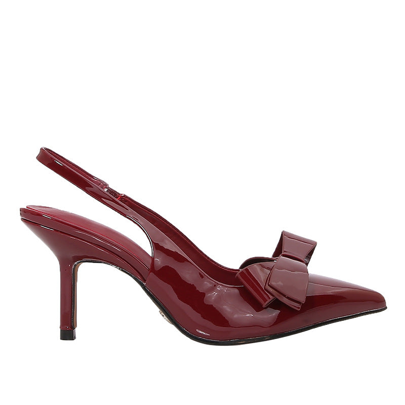 Sarah Express Patent Leather Pointed-Toe Bow Slingback Sandals