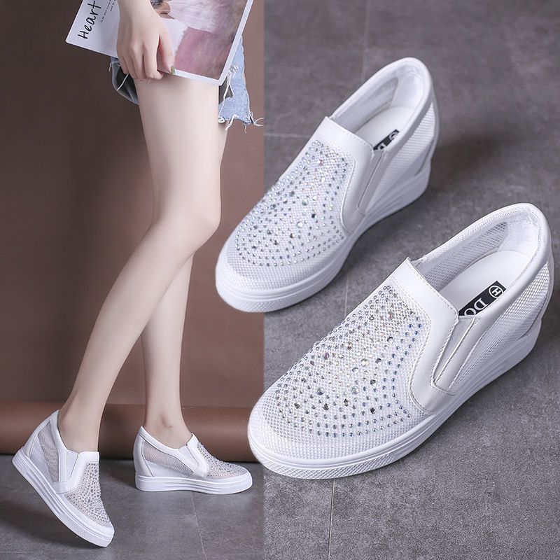 Sarah Express Breathable Mesh Hidden-Heel Rhinestone Sneakers