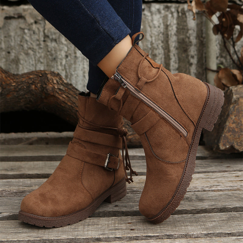 Sarah Express Retro Round Toe Buckle Ankle Boots
