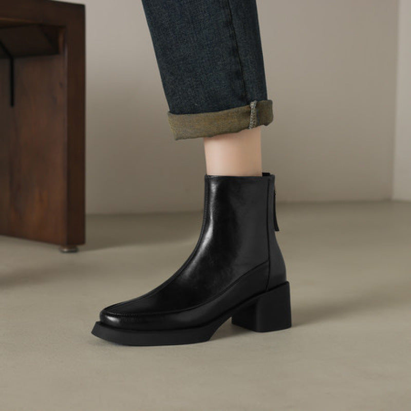 Sarah Express Genuine Leather High-Heel Ankle Boots