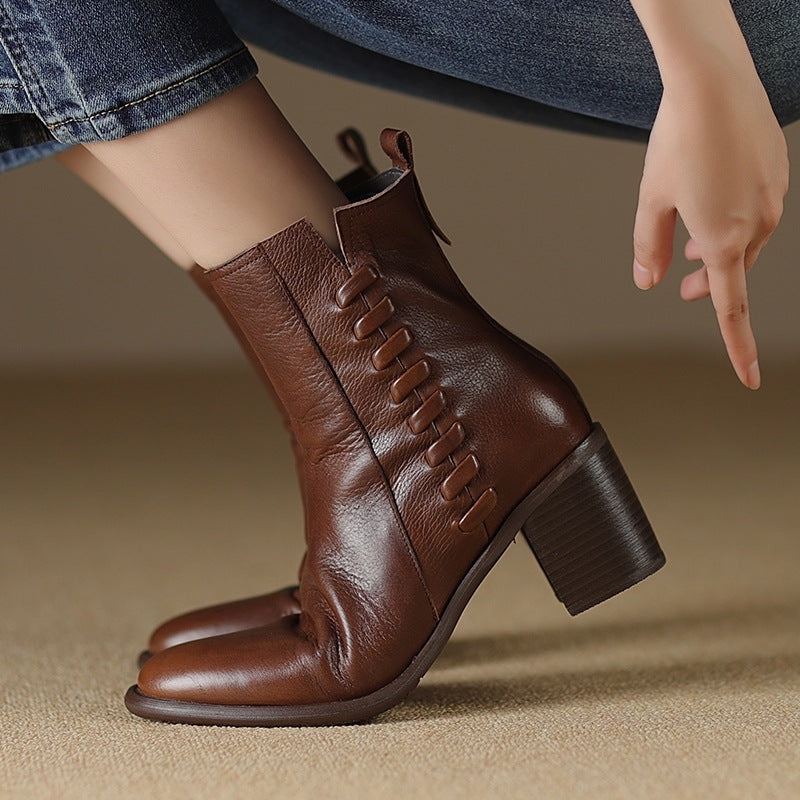 Sarah Express Retro British-Style Chunky Heel Boots