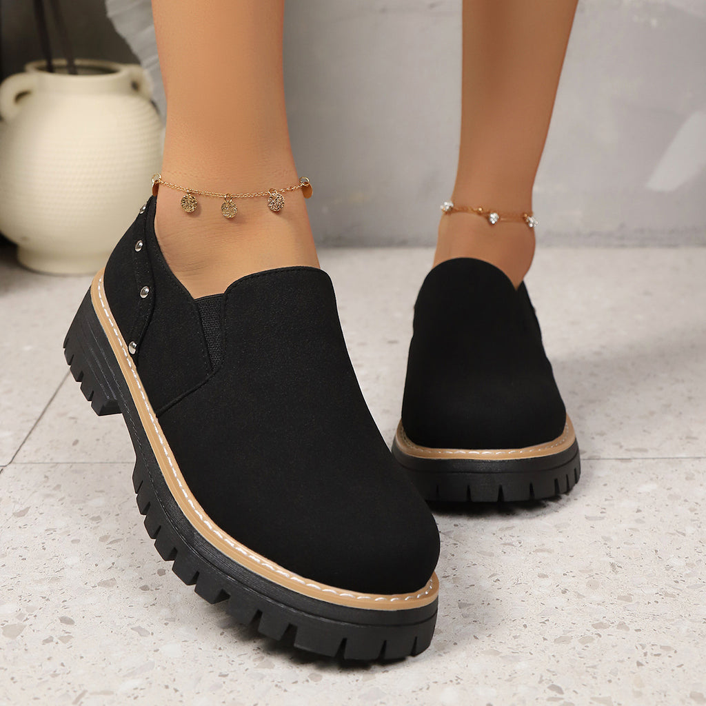 Sarah Express Women's Rivet Slip-On Chunky Heel Shoes