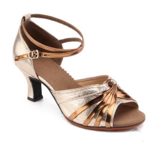 Sarah Express Metallic Stiletto Latin Dance Sandals Champagne