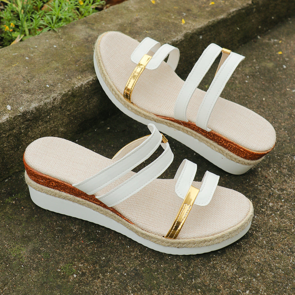 Sarah Express Colorblock Wedge Platform Slide Sandals