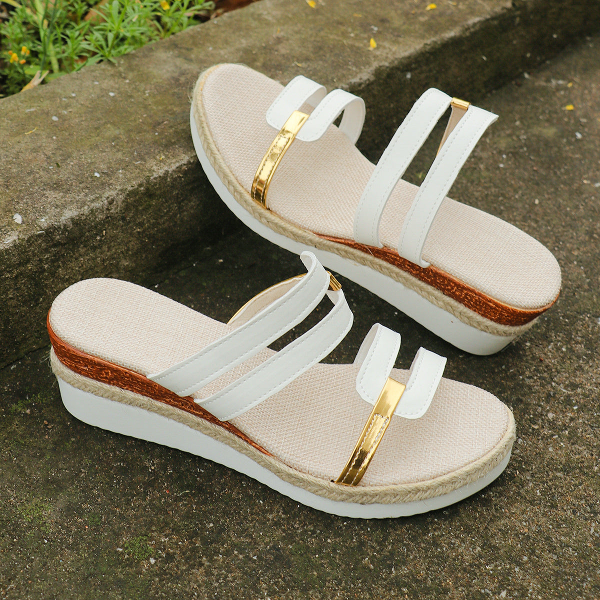 Sarah Express Colorblock Wedge Platform Slide Sandals