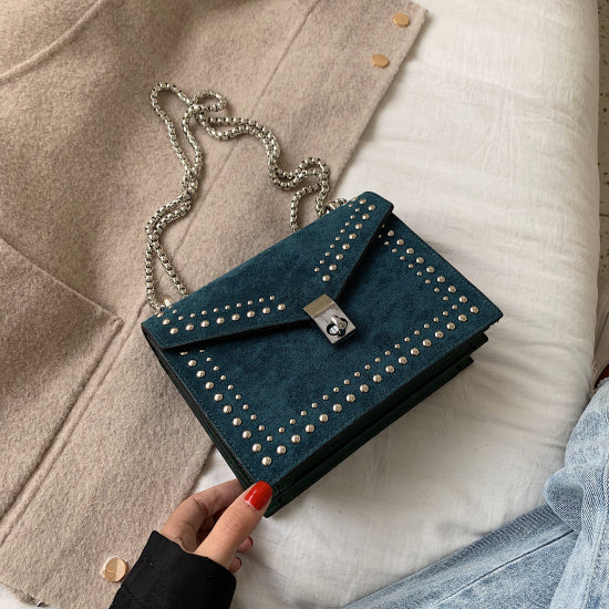 Sarah Express Studded Flap Messenger Shoulder Bag Blue green