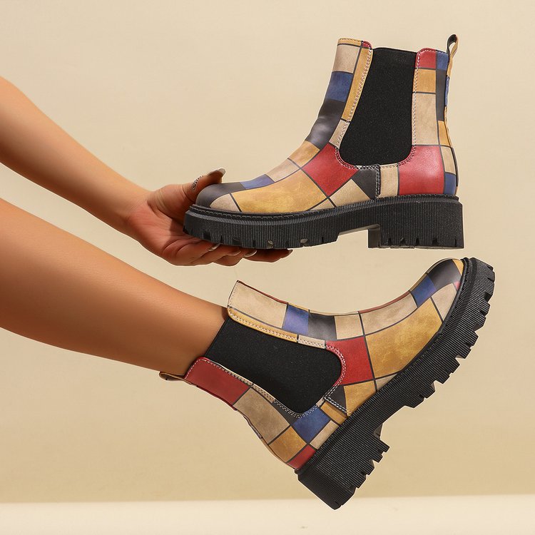 Sarah Express Color Block Mid-Calf Slip-On Boots Red