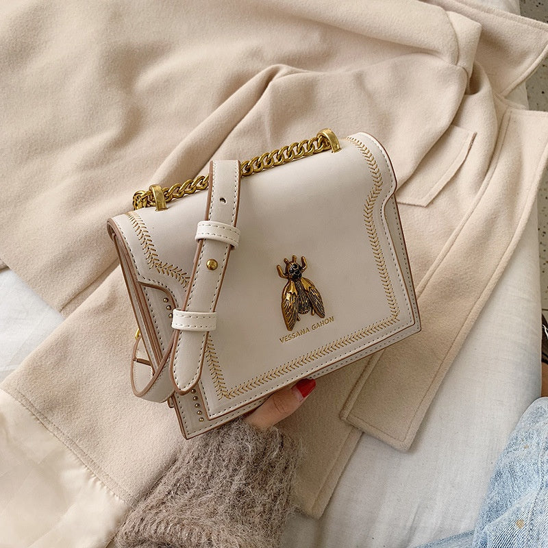 Sarah Express Small Square Crossbody Bag with Bee Detail White