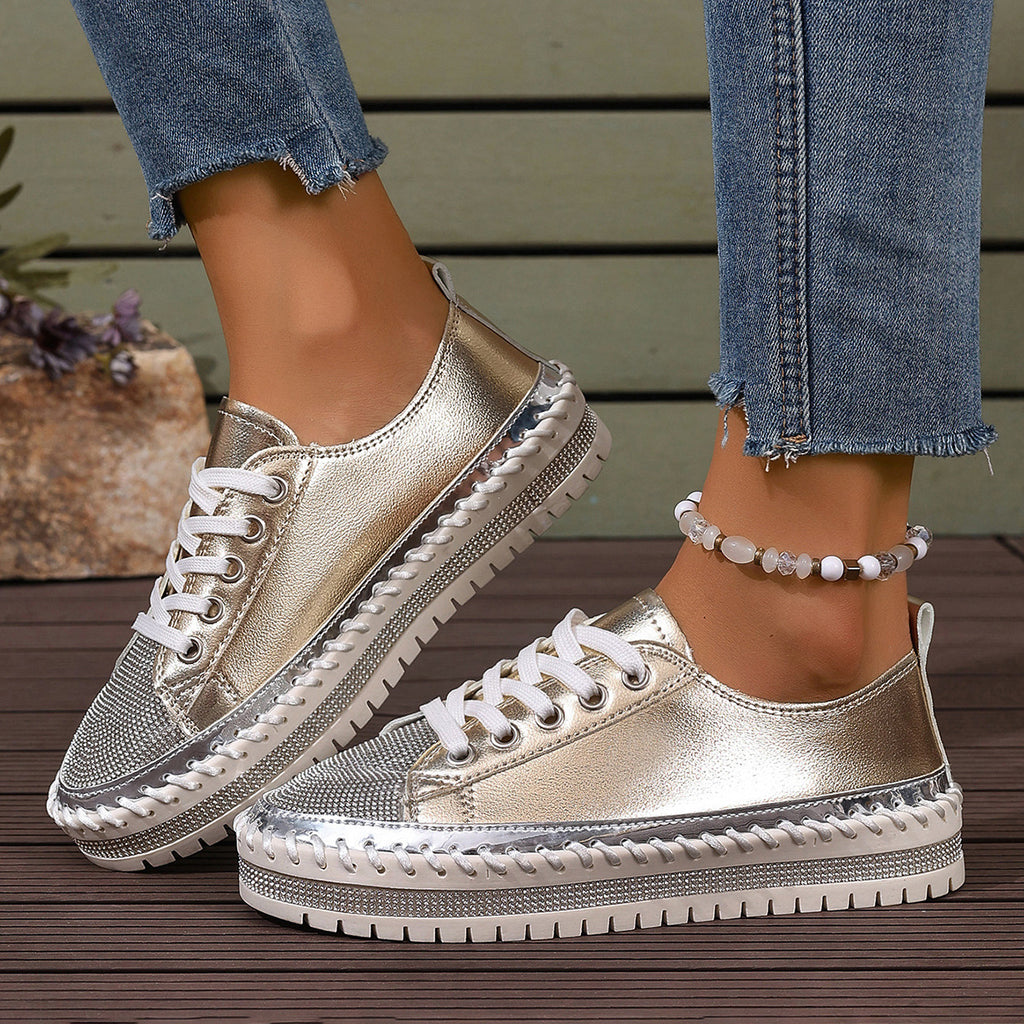 Sarah Express Women's Chunky Sole Sequin Lace-Up Sneakers