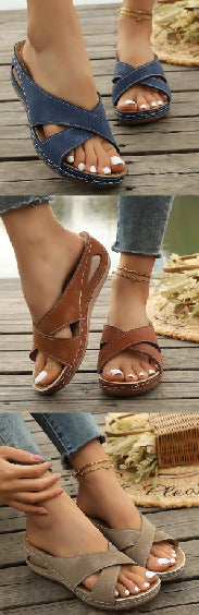 Sarah Express Lightweight Round Toe Beach Sandals Brown Khaki Blue