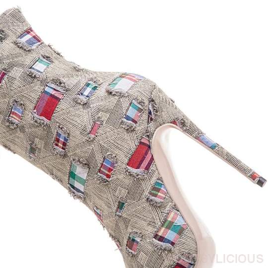 Sarah Express Patchwork Denim Stiletto Ankle Boots