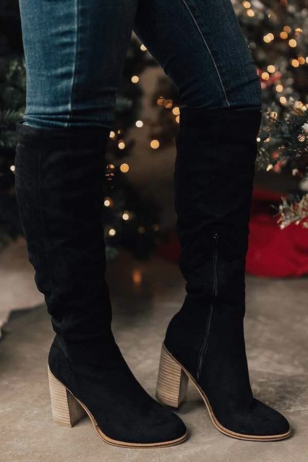 Sarah Express Chunky Heel Thigh-High Boots for Women Black